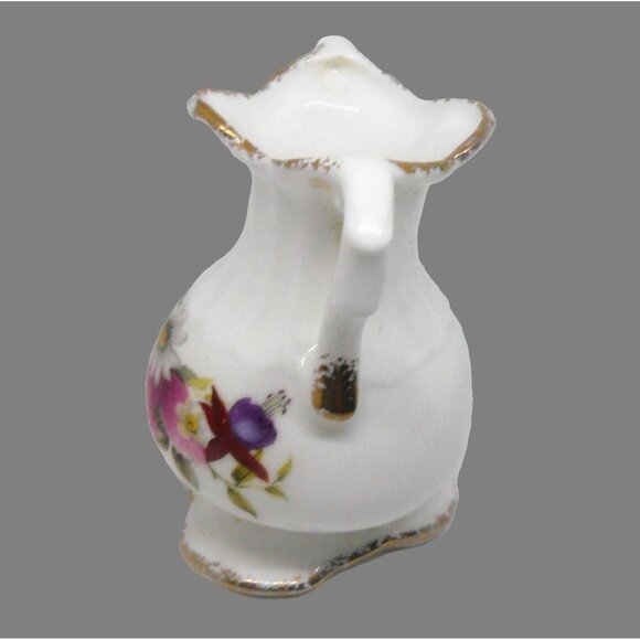 Vintage Fine Porcelain Floral Pitcher Vase With Gold Trim & Dual Handles - Picture 3 of 5